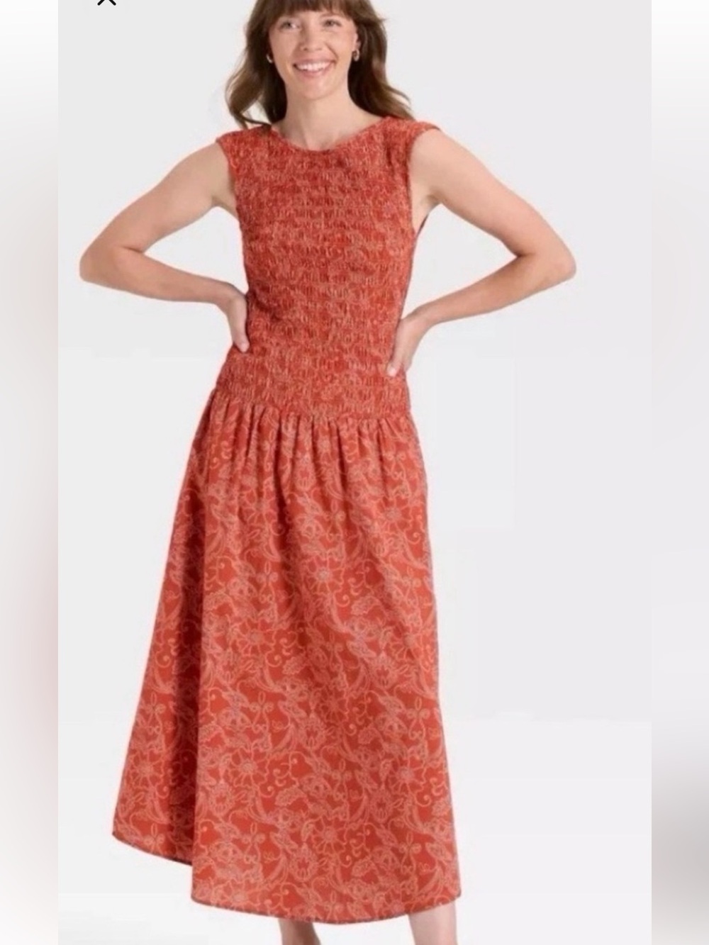 Universal Thread NWT L RUST paisley floral Sleeveless Smocked Midi Dress